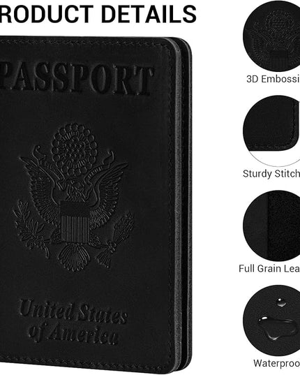 BIAOTIE Premium Leather Passport Holder Covers, Rfid Travel Wallet Passport Document Holder, Travel Essentials Wallet Cover Case for Men and Women (Black)
