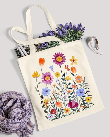 AUSVKAI Canvas Tote Bag for Women, Aesthetic Cute Grocery Grocery Reusable Cotton Gift Bag for Shooping Beach Trendy Gifts