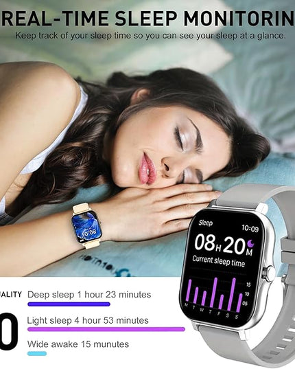 Smart Watch, 1.83" Upgraded Full Touchscreen Smart Watch for Android iPhones with Heart Rate Blood Pressure Monitor, Multiple Sports Fitness Tracker with Smart Watches for Women Men (Silver)