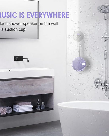 INSMY C12 IPX7 Waterproof Shower Bluetooth Speaker, Portable Small Speaker, Speakers Bluetooth Wireless Loud Clear Sound Support TF Card Suction Cup for Kayak Canoe Beach Gift (Purple)