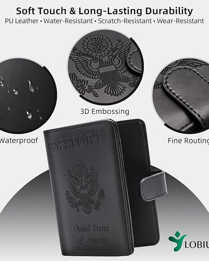 2 Pack Passport Holder For Travel with Luggage Tag Cover – RFID Blocking Passport Wallet Holder for Travel Women/Men | PU Leather Passport Case with Money Pocket, Black/Pink
