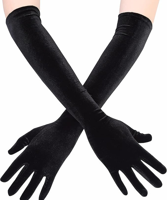 Long Opera Gloves for Women Velvet Gloves 1920s Flapper Stretchy Elbow Length Halloween Costume Gloves