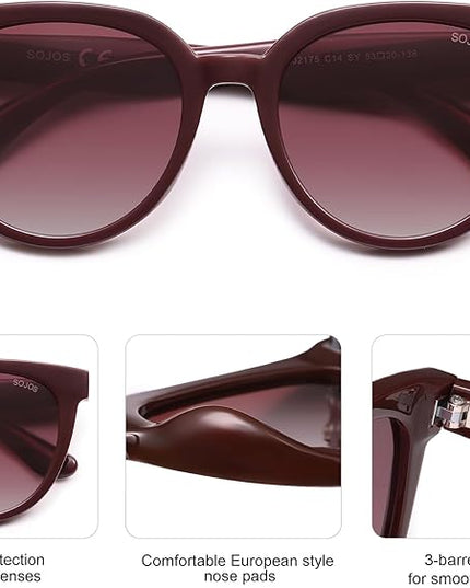 SOJOS Trendy Cat Eye Round Polarized Sunglasses for Women Fashion UV Protection Sunnies Sunglasses SJ2175