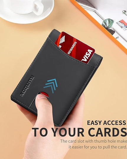 RUNBOX Slim Wallet for Men Genuine Leather RFID Blocking Bifold Minimalist Front Pocket Mens Wallet with Money Clip Thin Gift Box