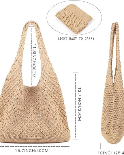 COOKOOKY Crochet Beach Tote bag Summer Beach Bag for Women Aesthetic Mesh Tote Bag Hippie Bag Knit Bag