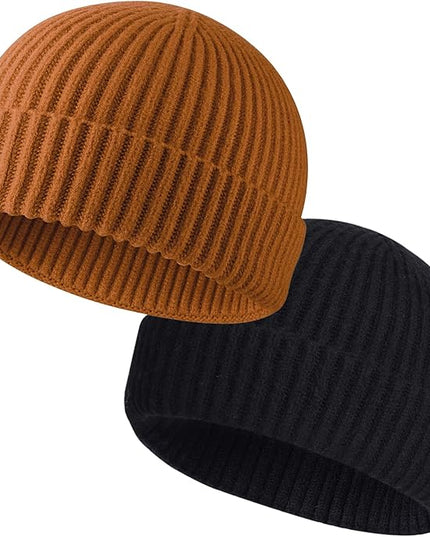 ROYBENS 2 Pack Wool Fisherman Beanies for Men, Knit Short Watch Cap Winter Warm Hats