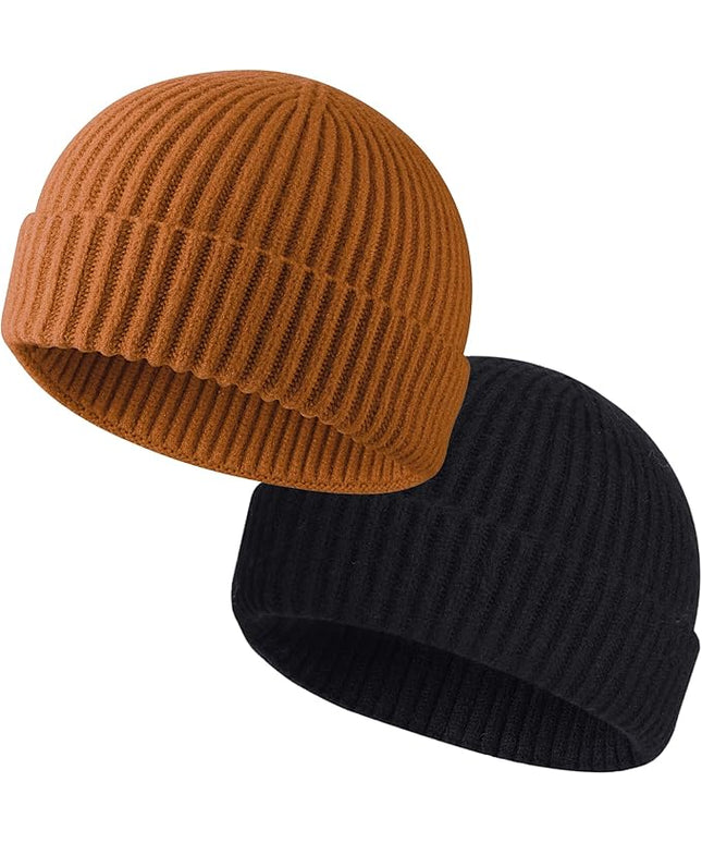 ROYBENS 2 Pack Wool Fisherman Beanies for Men, Knit Short Watch Cap Winter Warm Hats