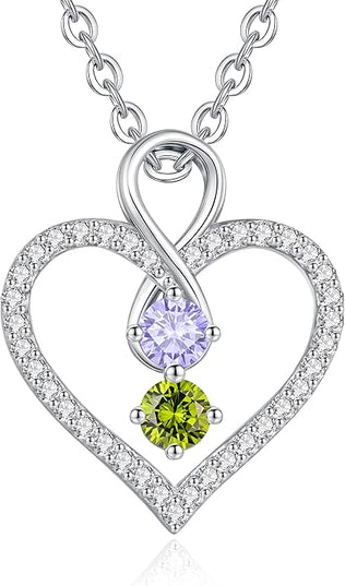 LOUISA SECRET Infinity Double Birthstone Necklace, 925 Sterling Silver Tiny Pendant Heart Necklace for Women Wife Her, Best Jewelry Gift Heart Jewelry Meaningful Gift for Valentine's Day, Christmas, Birthday Anniversary