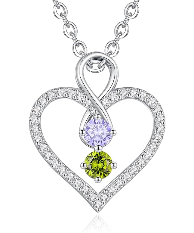 LOUISA SECRET Infinity Double Birthstone Necklace, 925 Sterling Silver Tiny Pendant Heart Necklace for Women Wife Her, Best Jewelry Gift Heart Jewelry Meaningful Gift for Valentine's Day, Christmas, Birthday Anniversary