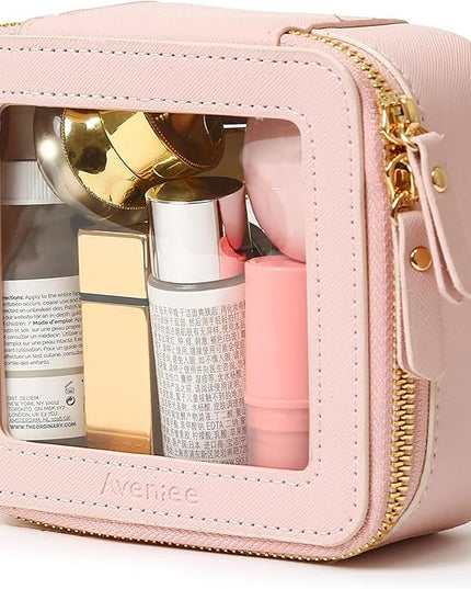 Aveniee Mini Clear Makeup Bag, Small Cosmetic Bags Travel Toiletry Pouch Organizer, TSA Approved Make up Case with Zipper, Car Bag for Essentials,Pink