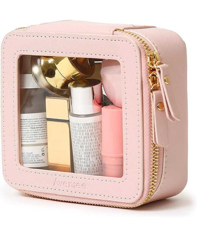 Aveniee Mini Clear Makeup Bag, Small Cosmetic Bags Travel Toiletry Pouch Organizer, TSA Approved Make up Case with Zipper, Car Bag for Essentials,Pink