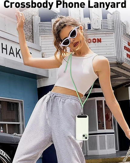 SHANSHUI Phone Lanyard, 1 Pack Wrist Straps Crossbody Nylon Cell Phone Lanyard and 2Pack Tether Pads Compatible with iPhone & All Smartphones in Full Cover Cases Green