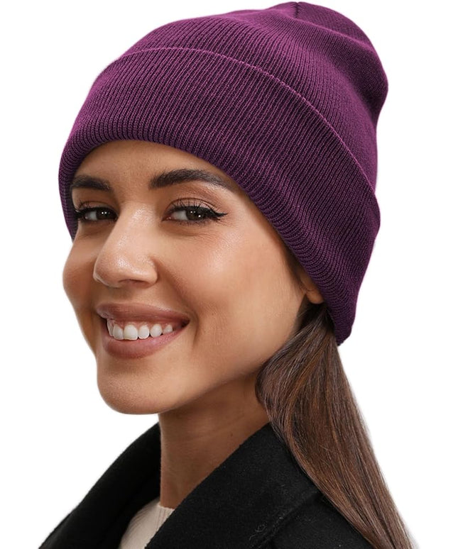 100% Cotton Beanie Hat- Unisex Ultra Soft Winter Warm Stretch Knit Cuffed Hats Fisherman Beanies Skull Cap