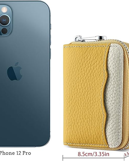 Linno RFID 20 Slots Credit Card Holder Genuine Leather Small Wallet for Women or Men with Zipper