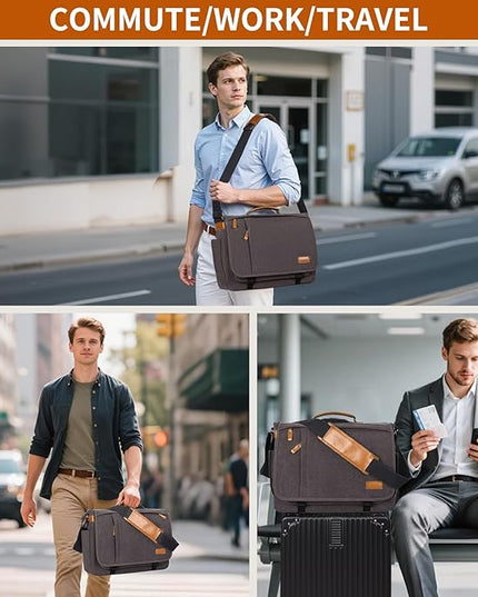 ESTARER Computer Messenger Bag 15-15.6 inch, Water-resistant Canvas Work Bag Briefcase, Laptop ShoulderSatchel with Buckles, Grey
