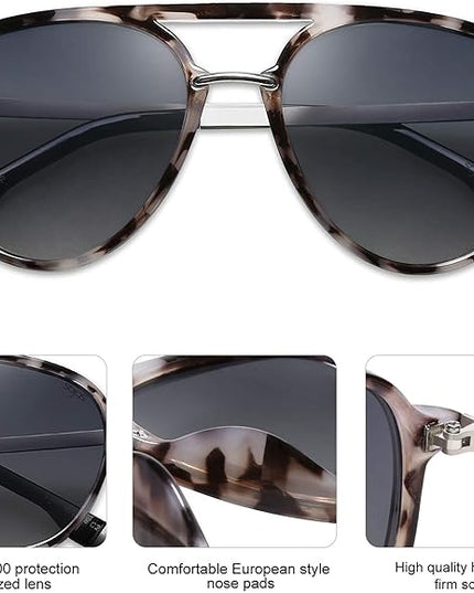SOJOS Retro Aviator Polarized Sunglasses for Women Men Double Bridge Ladies Shades