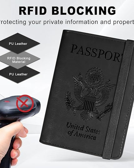ACdream RFID BLOCKING Passport Holder Travel Wallet, Premium PU Leather Cover Passport Book with Card Holder, Pen Holder, Keep Organization, and Travel Essentials for Women and Men, Black
