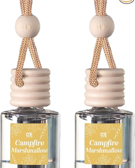 C&E Craft Co Hanging Car Air Freshener Diffuser 2 Pack, Long Lasting Fragrance Oil Car Freshener, Glass Bottle Auto Air Freshener, Made in USA (Campfire Marshmallow)