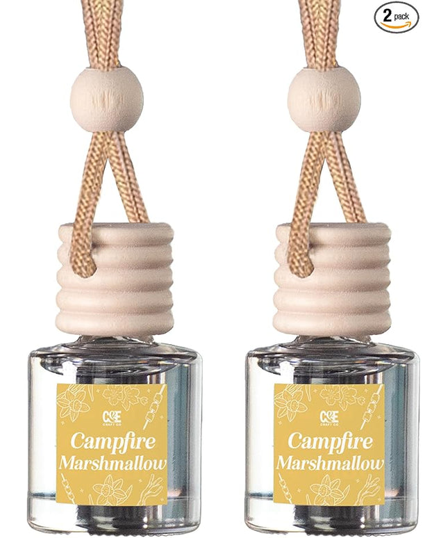 C&E Craft Co Hanging Car Air Freshener Diffuser 2 Pack, Long Lasting Fragrance Oil Car Freshener, Glass Bottle Auto Air Freshener, Made in USA (Campfire Marshmallow)