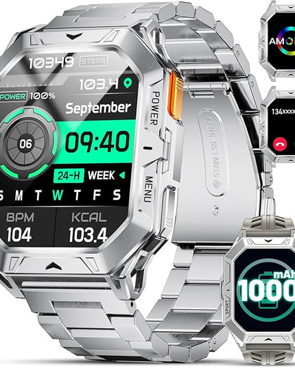 LIGE Military Smart Watches for Men(Answer/Make Calls),100-Day Battery Life,2.13" AMOLED Outdoor Sports Smartwatch with Compass,Fitness Tracker for Android iOS,AI Voice,Sliver