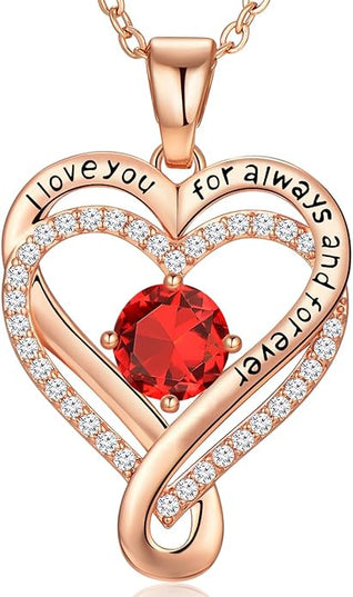 Infinity Love Heart Birthstone Necklace for Women Wife, S925 Sterling Silver Anniversary for Women Wife Birthday Gift for Her Girlfriend Mom Daughters, I Love You Women's Jewelry 18k Rose Gold Filled