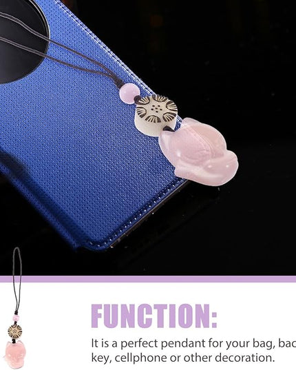 Fox Phone Charm Keychain Pendant for Women Small Pink Phone Chain with Natural Chalcedony Creative Bag and Key Decoration