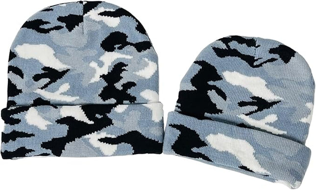 Super Soft Adult & Child Camo Print Winter Knit Beanie Set