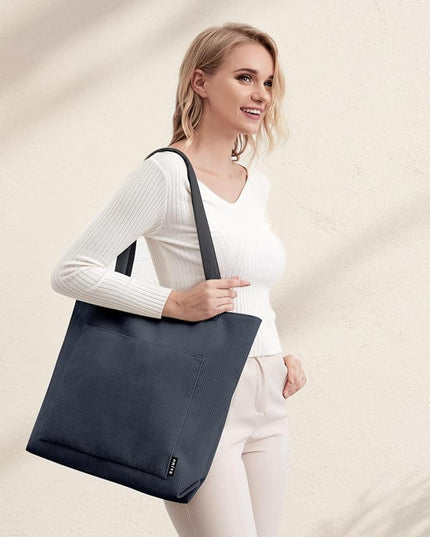 Prite Corduroy Tote Bag for Women Large Shoulder Bag with Zipper and Pockets for College Work Travel Shopping