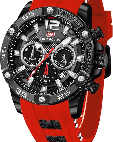 MF MINI FOCUS Men Watches Unique Casual Wrist Watches (Chronograph/Waterproof/Luminous/Calendar/24 Hours) Silicon Band Fashion Watches for Men