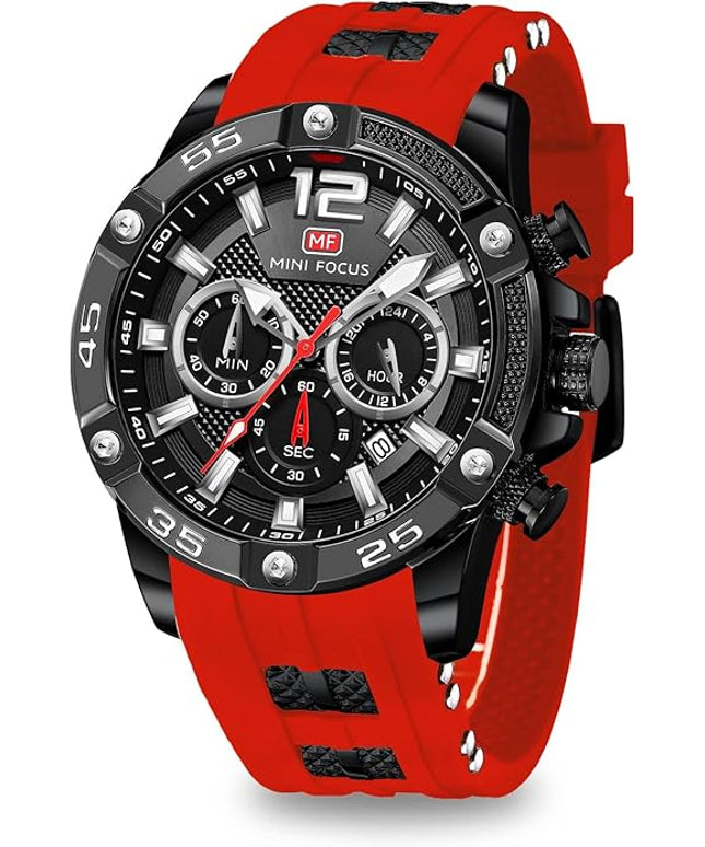 MF MINI FOCUS Men Watches Unique Casual Wrist Watches (Chronograph/Waterproof/Luminous/Calendar/24 Hours) Silicon Band Fashion Watches for Men