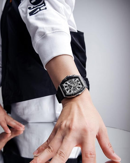 Paras Crown Watches for Men Tonneau 5ATM Waterproof Quartz Luxury Chronograph Analog Men's Wrist Watches Stainless Steel Case Mens Watches