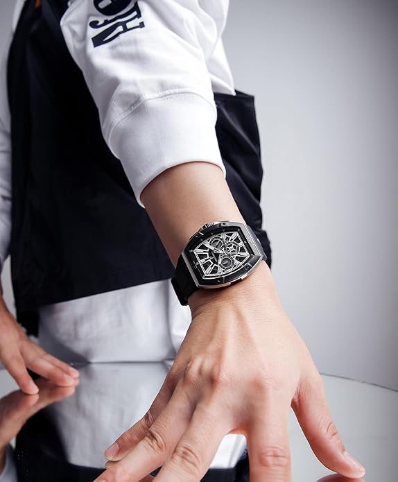Paras Crown Watches for Men Tonneau 5ATM Waterproof Quartz Luxury Chronograph Analog Men's Wrist Watches Stainless Steel Case Mens Watches