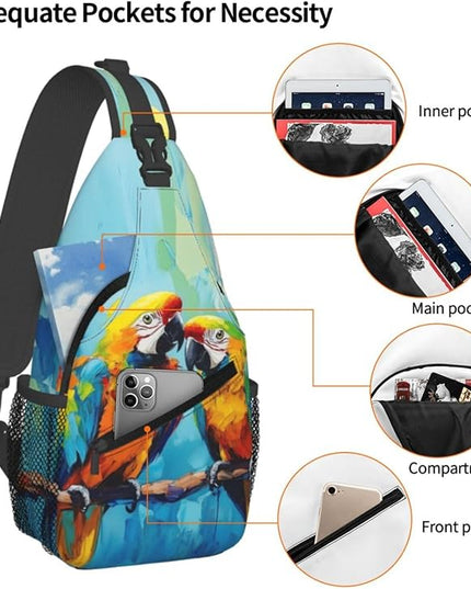 Animal Face Sling Bag Crossbody Bags Chest Bag Backpack for Travel Running and Hiking for Men Women Colorful Parrot 2