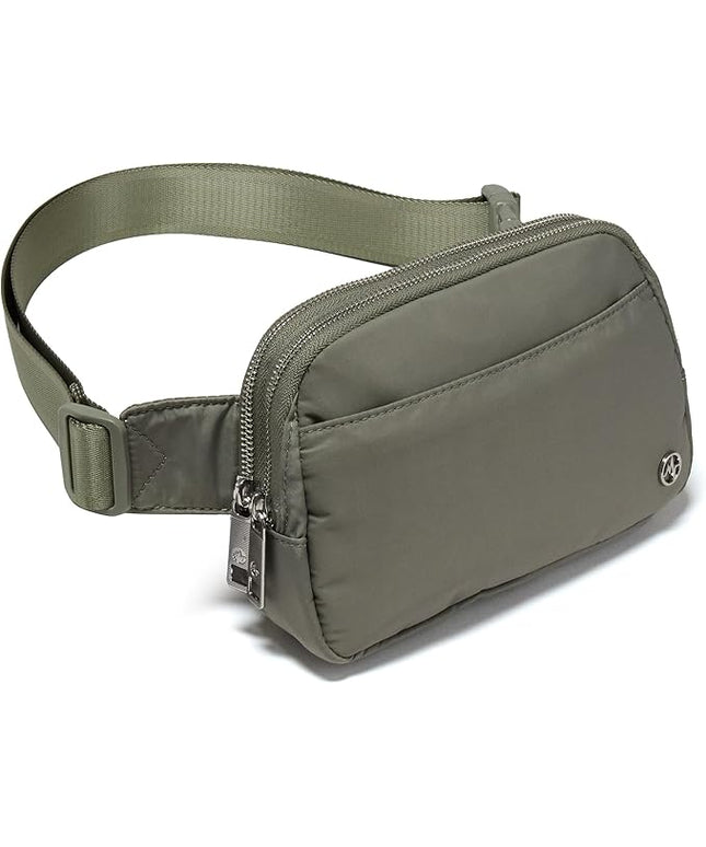 Pander Everywhere Belt Bag for Women, 5 Zipper Pockets Nylon Crossbody Fanny Pack Purse (Grey Sage).