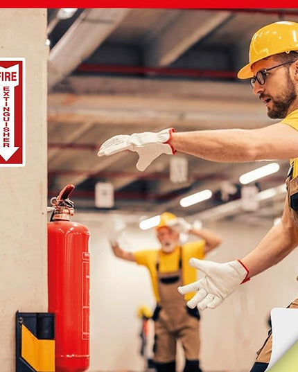 OLANZU Pack of 12 Fire Extinguisher Stickers 4"x 12"- 5 Mil Vinyl - Fire Extinguisher Sign for business with Arrow- Durable Self Adhesive, Weatherproof and UV Protected-Ideal for Office, Home and Outdoor places