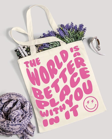 AUSVKAI Canvas Tote Bag Aesthetic for Women, Cute Cloth Cotton Bags for College Shopping Beach Grocery and Trendy Gifts
