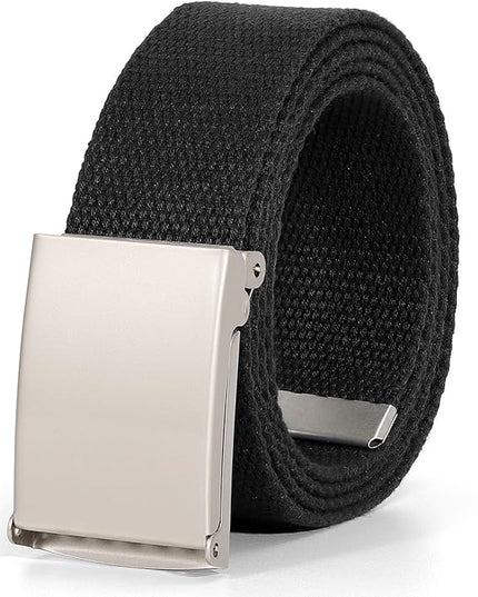 WHIPPY Canvas Web Belt Flip-Top Solid Black Military Buckle Fully Adjustable Mens Webbing Belts Cut To Fit