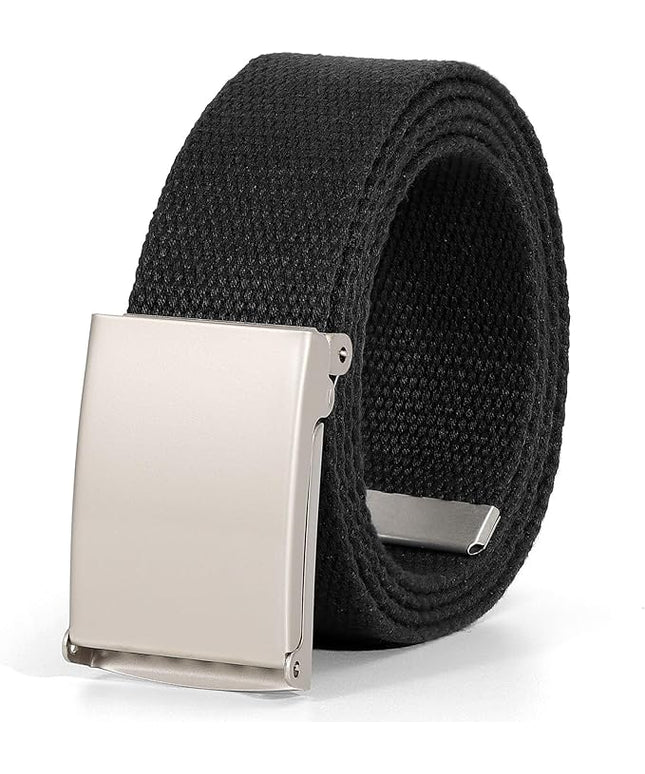 WHIPPY Canvas Web Belt Flip-Top Solid Black Military Buckle Fully Adjustable Mens Webbing Belts Cut To Fit