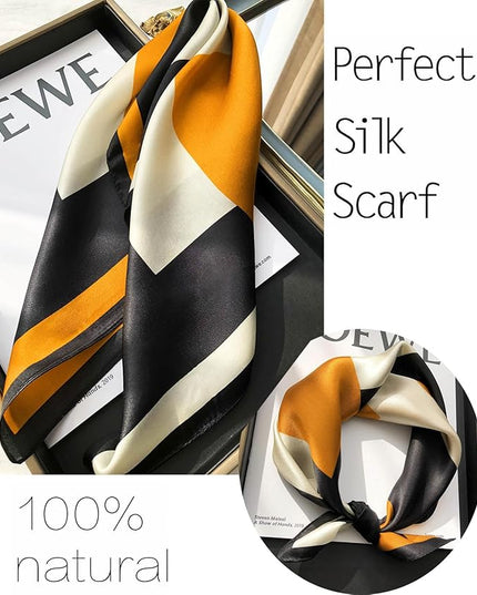 kcctoo 27.5" Mulberry Silk Feeling Head Scarf Women's Fashion Square Neck Satin Scarfs for Bag Hair Scarves Gift