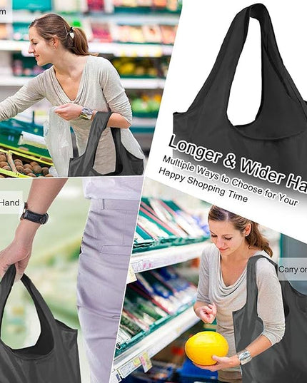 BeeGreen 20 Pack Black Reusable Grocery Bags with Storage Pouch Reusable Shopping Bags Bulk w Elastic Band 50LBS X-Large Foldable Tote Bags Machine Washable-Heavy Duty Cloth Tote Bags for Groceries