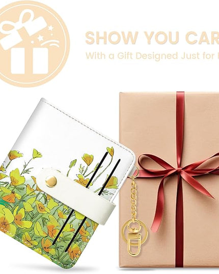 Sodsay Small Slim Wallet Women RFID Blocking, PU Leather Bifold Ladies Wallet with Zipper Coin Pocket, Thin Cute Travel Card Wallets for Girls, Golden Sunrise