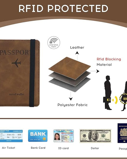 ILIYAH-Passport Cover-Passport Holder Travel Wallet-RFID-Blocking Passport Case Travel Accessories Card Holder Wallet Unisex Travel Gifts（Brown）