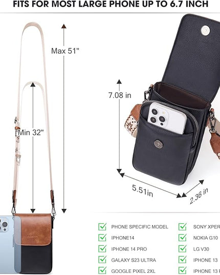 POIUGOYA Small Crossbody Bags for Women Trendy,Leather Triple Compartment Cell Phone Crossbody Wallet Purses with Card Slots