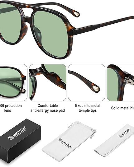 MEETSUN Retro Oversized Aviator Sunglasses for Women Men Trendy 70s 80s Vintage Square Aviators 3 Pack UV400