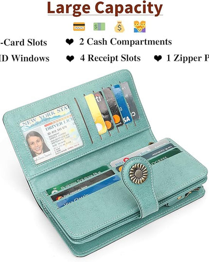 SENDEFN Wallets for Women Leather Credit Card Holder with RFID Blocking Large Capacity Wristlet | with RFID Blocking, Large Capacity, Wristlet, with RFID Blocking, Large Capacity, Wristlet