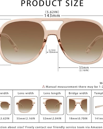 YDAOWKN Retro Square Aviator Sunglasses for Womens Mens Vintage 70s Double Bridge Sun Glasses