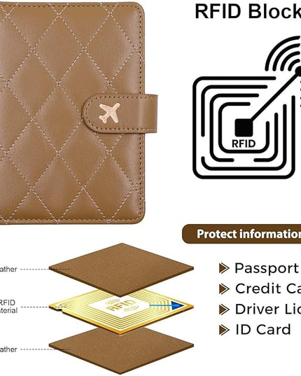 Melsbrinna Premium Leather Passport Holder Covers Case, Waterproof Rfid Blocking Travel Wallet Passport Holder with Pen Holder, Cute Passport Book for Women/Men