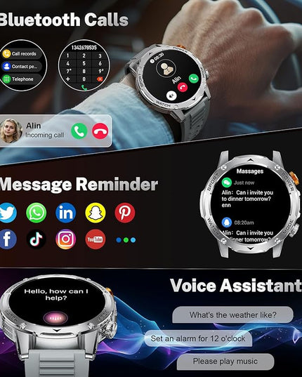 LIGE Smart Watch for Men (Make/Answer Calls) with 1000mAh, 1.75" HD Screen Smartwatch with Flashlight, Heart Rate/Sleep Monitor, IP68 Waterproof, 100+ Sports Modes for Android iOS, 3 Straps
