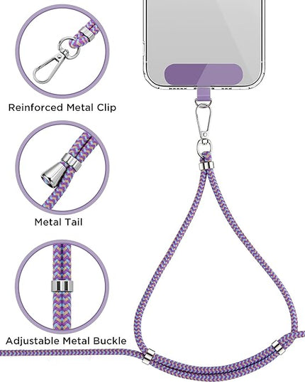 CACOE Phone Lanyard 2 Pcs-1 Pcs Adjustable Neck Strap, 1 Pcs Wrist Strap, 2 Pads, Universal Crossbody Multifuctional Cell Phone Lanyards Compatible with Most Smartphones(Purple Blue)