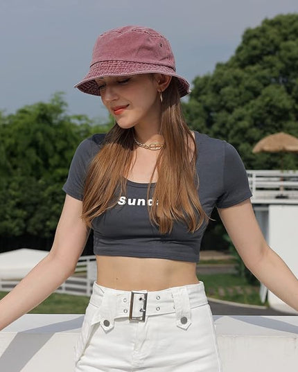 kozinu Washed Cotton Bucket Hats Packable Summer Outdoor Cap Travel Beach Sun Hat Plain Colors for Men Women